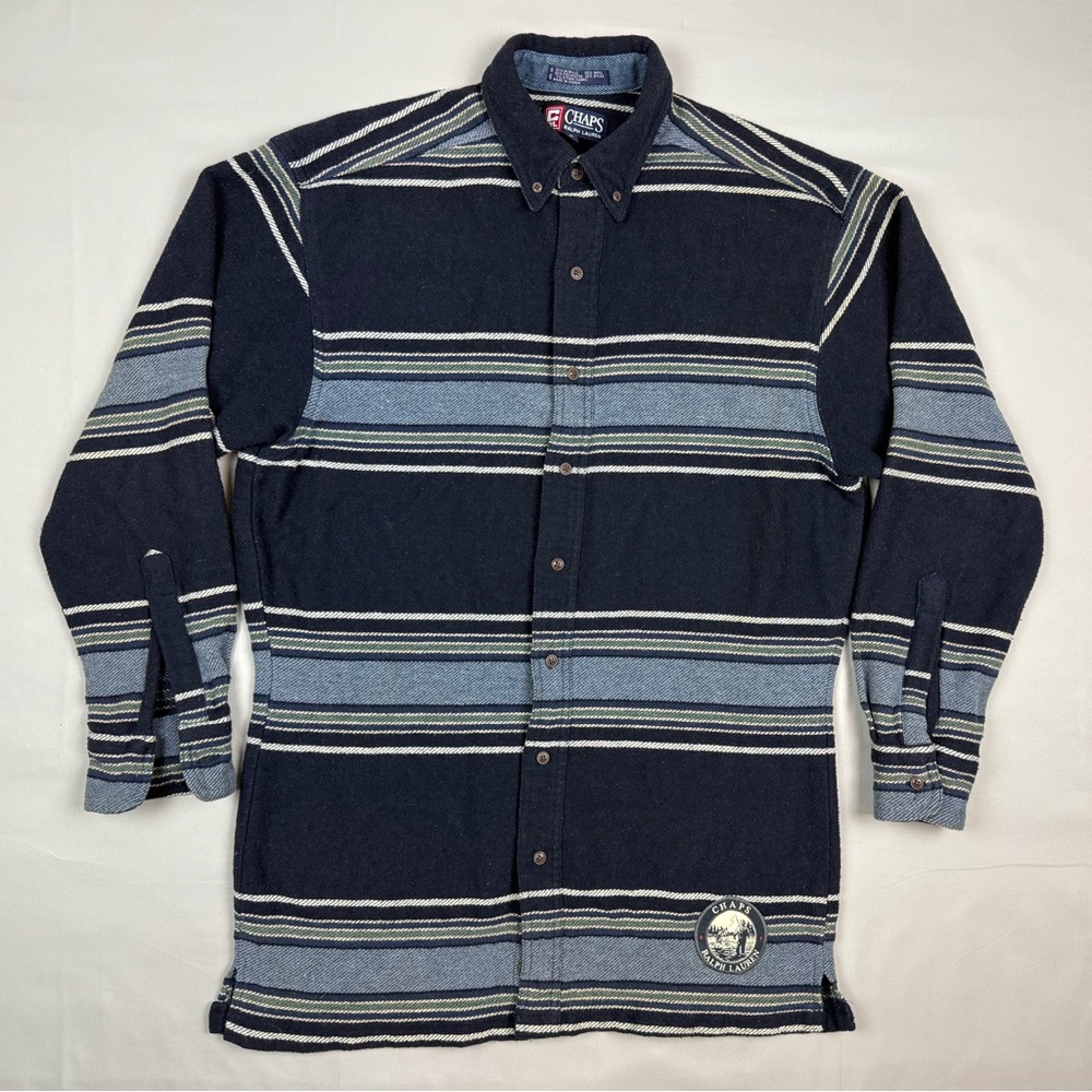 Vtg Chaps Ralph Lauren Mens Long Blanket Button Down Shirt Medium Wool Blend C6